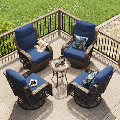 4-Person Patio Conversation Set,  Outdoor Wicker Swivel Chairs With Cushions And Side Table, Patio Furniture Set With Rattan Coffee Table