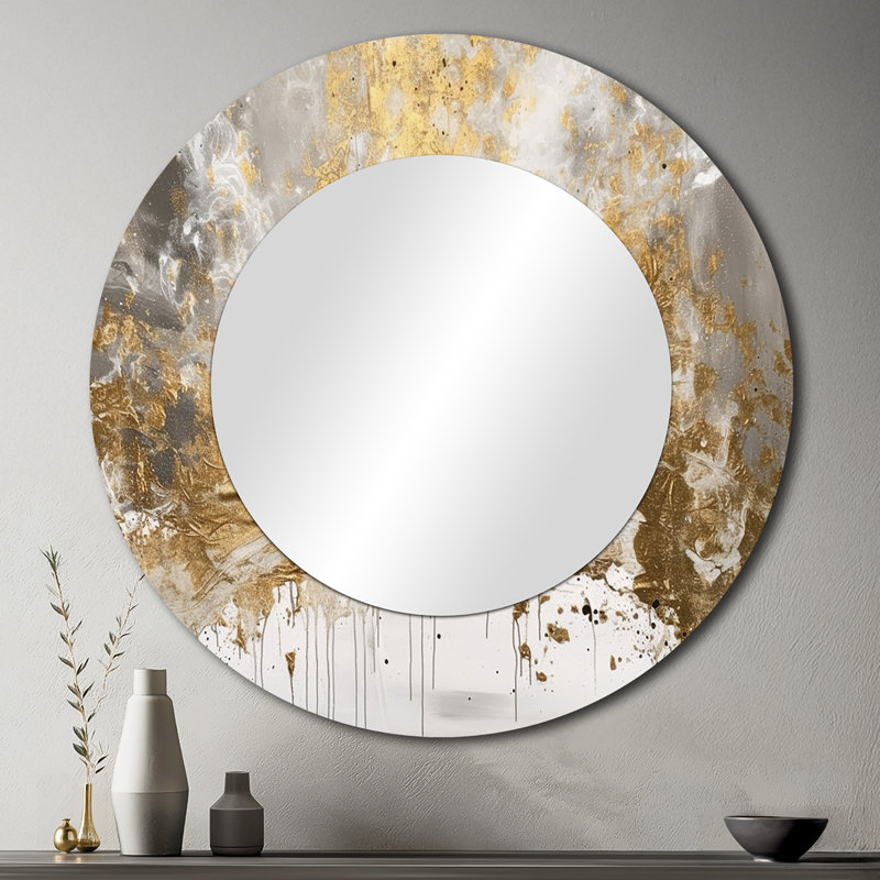 Saberio Golden Abstract - Abstract Large Mirror, Modern Unique Wall Mirror Decor, Printed Metal Art, 36" x 36", Round