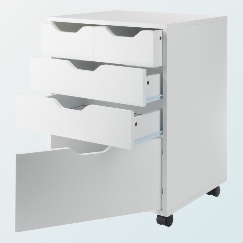 Peres 5-Drawer Storage Mobile Cabinet in White Finish, 26" H X 18.93'' W X 15.75'' D, White