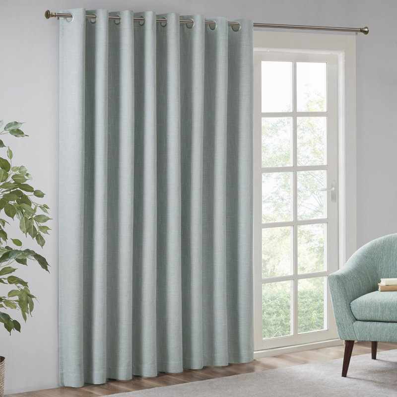Printed Heathered Blackout Window Patio Panel, Dusty Seafoam