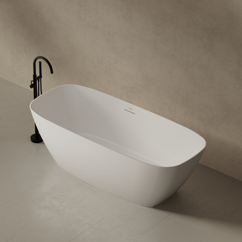 Baignoire de trempage autoportante blanche à surface solide 59 "x 28" avec trop-plein et bonde escamotable MonBlari