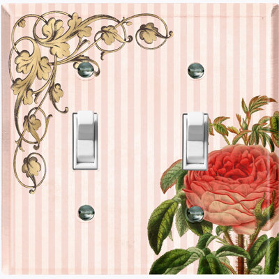 Plaque murale avec interrupteur à bascule à 2 bandes avec fleurs rouges et feuilles roses