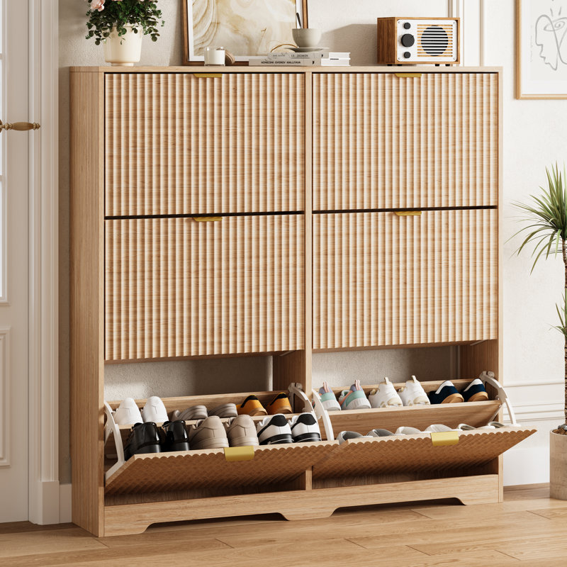 Shoe Cabinet with 6 Flip Drawers, 46.7" Wide Fluted Entryway Shoe Storage, Freestanding Composite Wood Cabinet with Adjustable Shelves