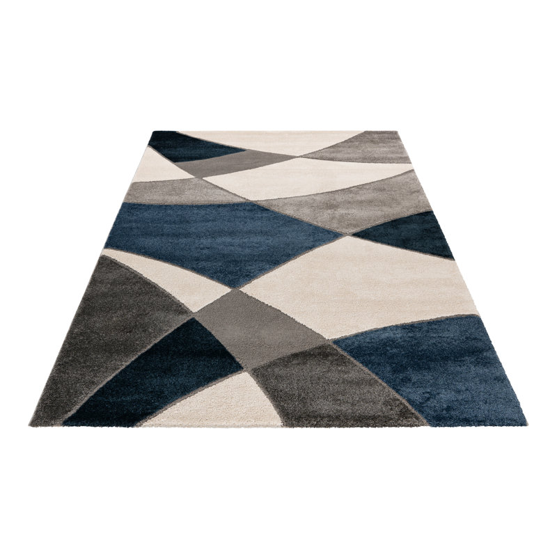 Frisco Geometric Area Rug, Rectangular 80 x 150cm, Blue