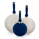 GreenPan Rio Healthy Ceramic Nonstick 3pc Fry Pan Set, Oxford Blue