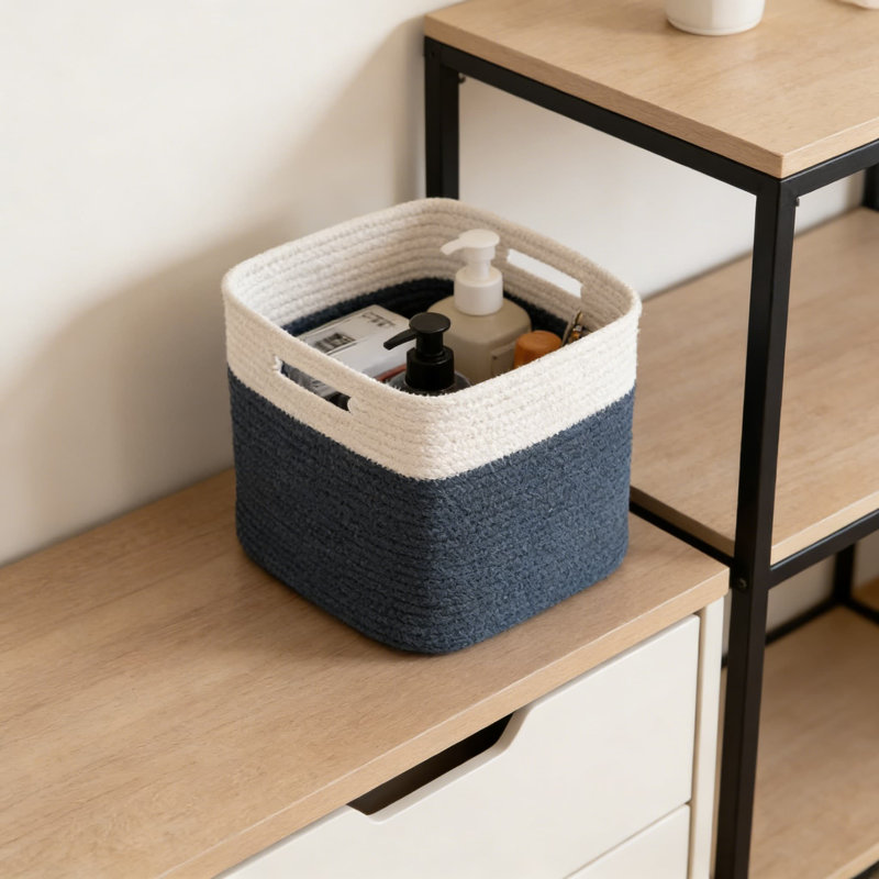 Collapsible Storage Baskets 3-Pack, 11 Inch Woven Cotton Rope Organizer Bins For Shelves, Closet, Nursery, And Home Organization