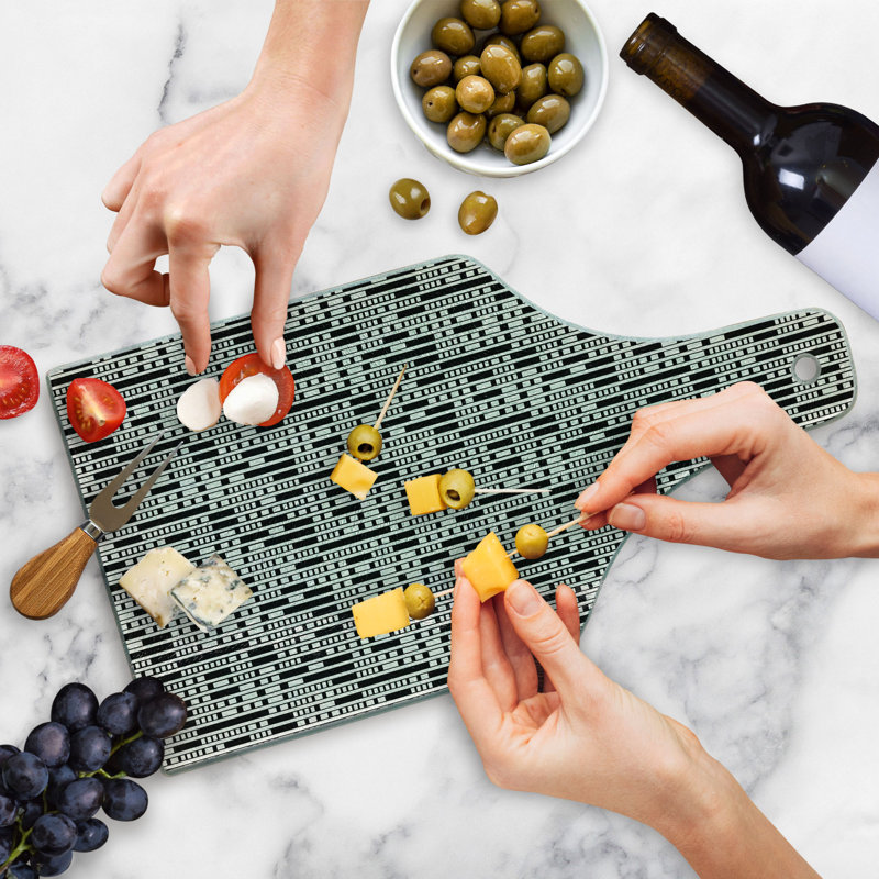 Ambesonne Abstract Tempered Glass Cutting Board Modern Rectangle and Lines Charcoal Grey Eggshell
