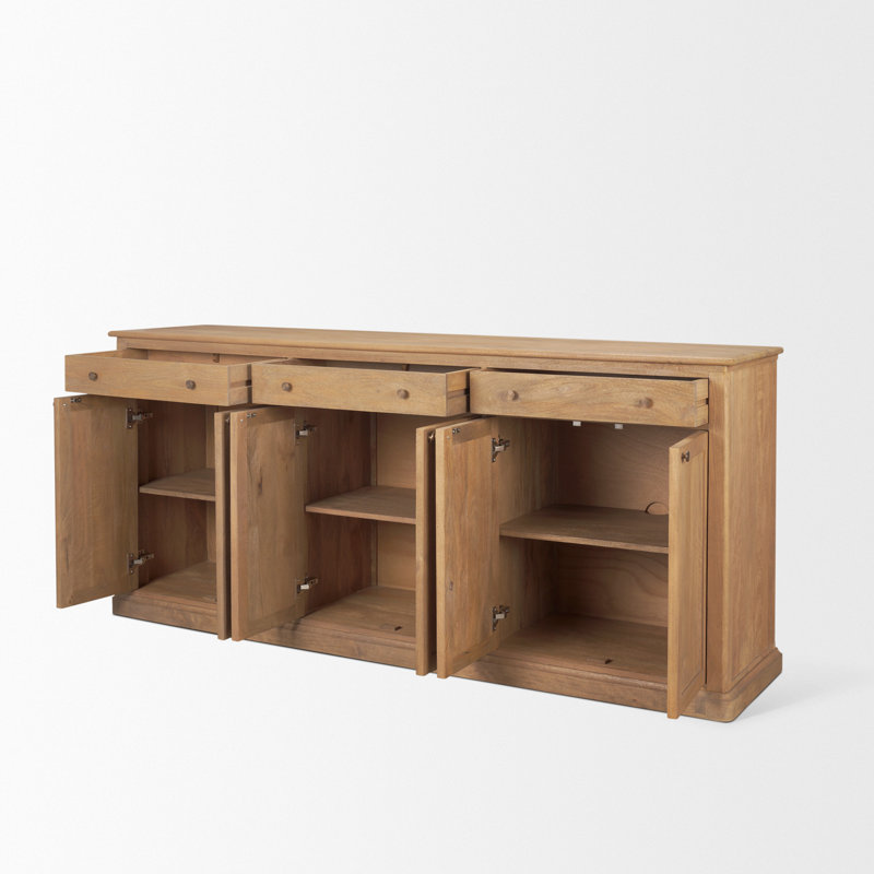 Tymeo Solid Mango Wood Sideboard with Antiqued Brass Hardware and Cable Management, Light Brown
