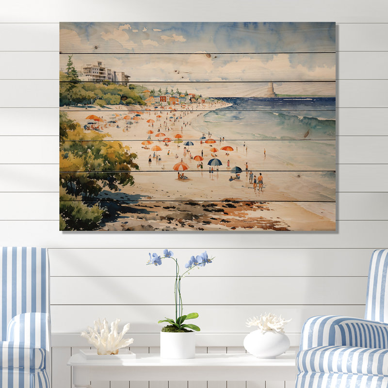 «Vintage Beach Day Tranquitt I» - Sable de plage côtière sur bois, H 30 po x l 40 po x P 0,78 po
