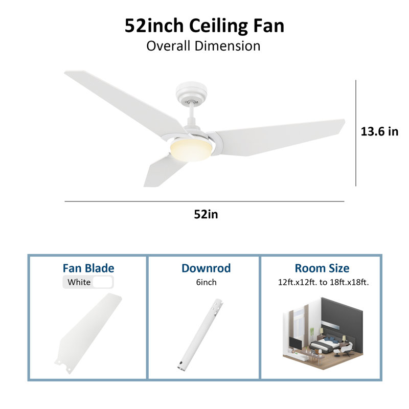 Alcia 52'' Ceiling Fan with LED Lights, White