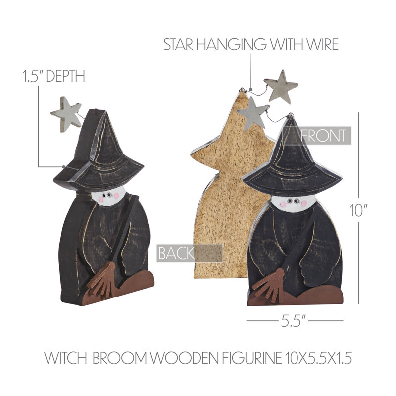 Figurine de campagne d'Halloween avec balai 10 x 5,5 x 1,5