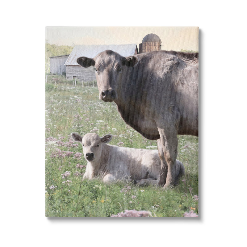 «Country C best and Calf Farm Meadow» par Lori Deiter - photographie sur toile tendue, H 20 po x l 16 po x P 1,5 po