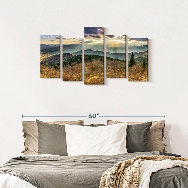 Impression sur toile 5 pièces, parc national des Great Smoky Mountains, H 24 po x l 49 po x P 1,25 po