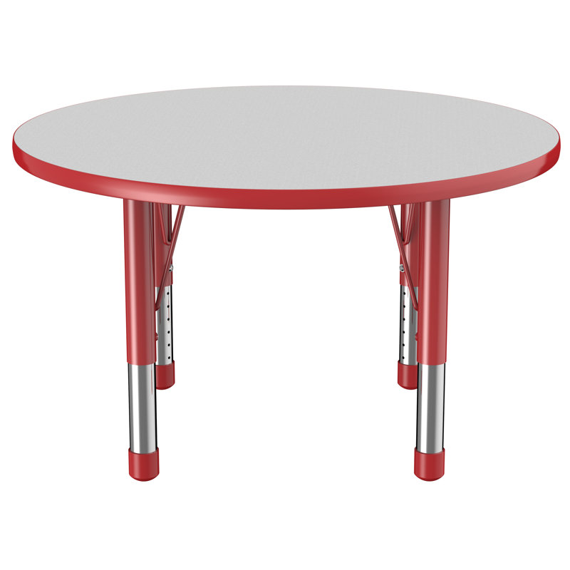 Table ronde à hauteur réglable, 36", Gris / rouge, Épais