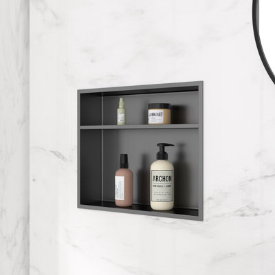 Niche de douche de salle de bain à double tablette l 19 po x H 15 po, niche murale rectangulaire en acier inoxydable, noir bronze industriel