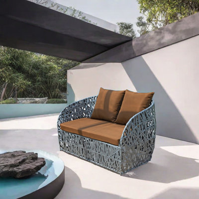 Innovative Unique Beautiful Outdoor Leisure Sofa 59.05'' Wide Rectangle Wicker Loveseat with Cushions