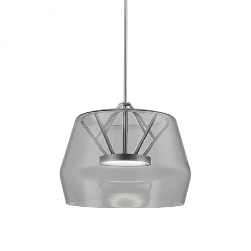 1 - Light LED Unique/Statement Pendant, Brushed Nickel, Smoke Gray, 11.75" H x 17.75" W x 17.75" D