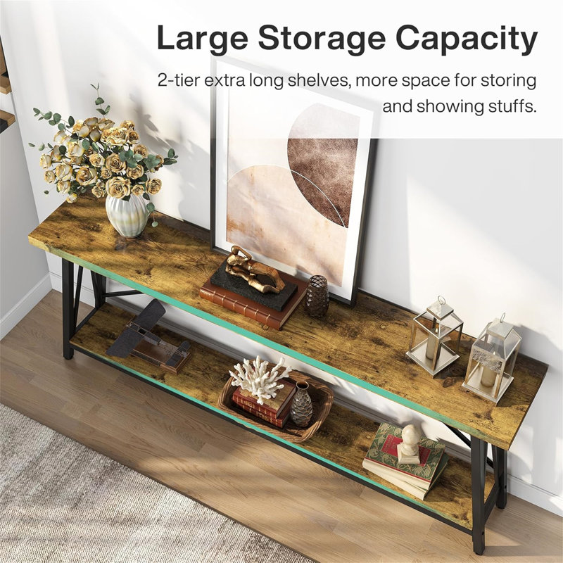 70.9" Extra Long Sofa Table Behind Couch, Rustic Brown/Black, Rustic Brown