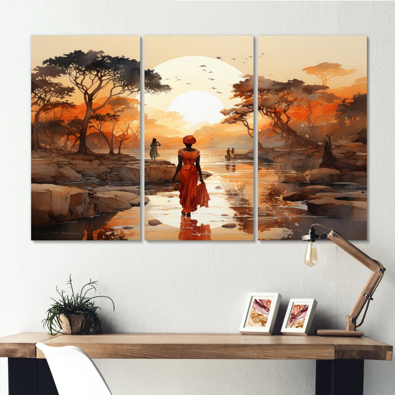 Voyage africain - reproduction d'art sur toile, art africain, H 28 po x l 36 po x P 1 po