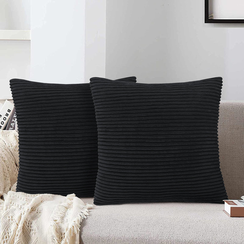 Square Throw Pillow Insert, Black Corduroy