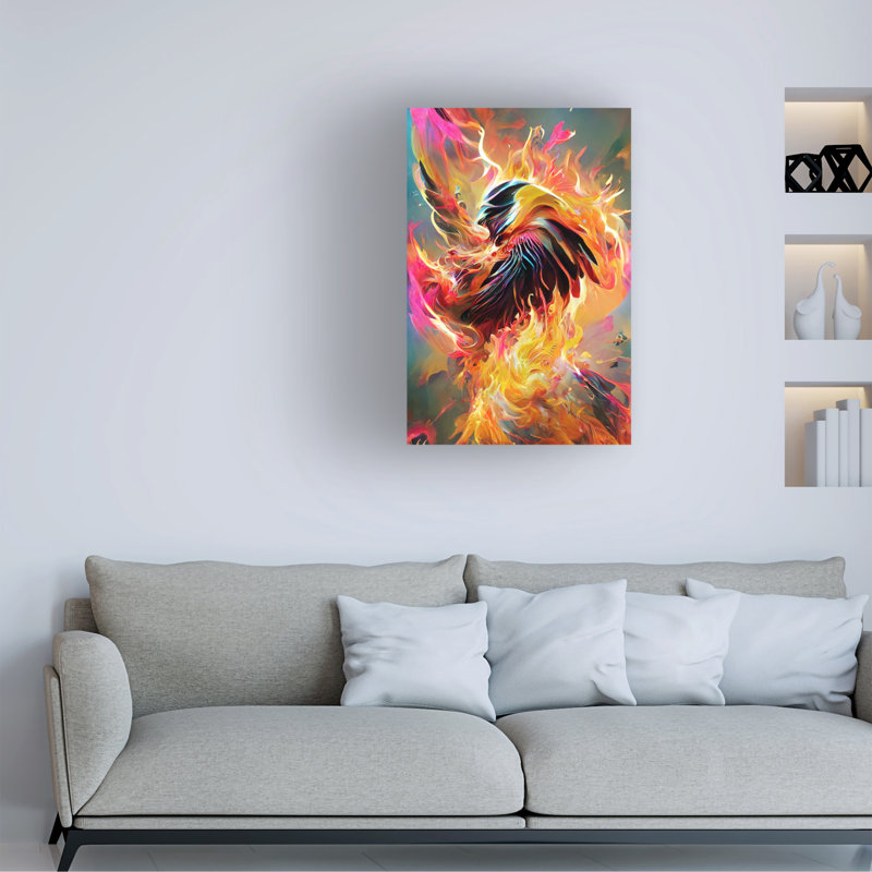 Art mural sur toile tendue - art mural «Firestorm Pheonix» de Wumples pour le salon, la chambre à coucher ou le bureau - 12 x 19