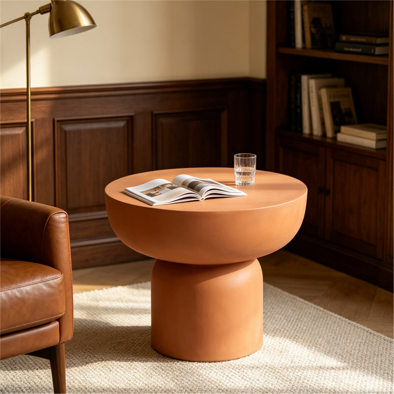 Table basse ronde en béton MgO, table d'appoint intérieure et extérieure résistante aux intempéries pour le patio du salon