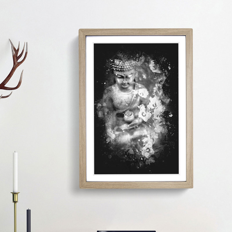 Buddha Surrounded - Framed Print, Oak Framed, 63cm H x 45cm W x 2cm D
