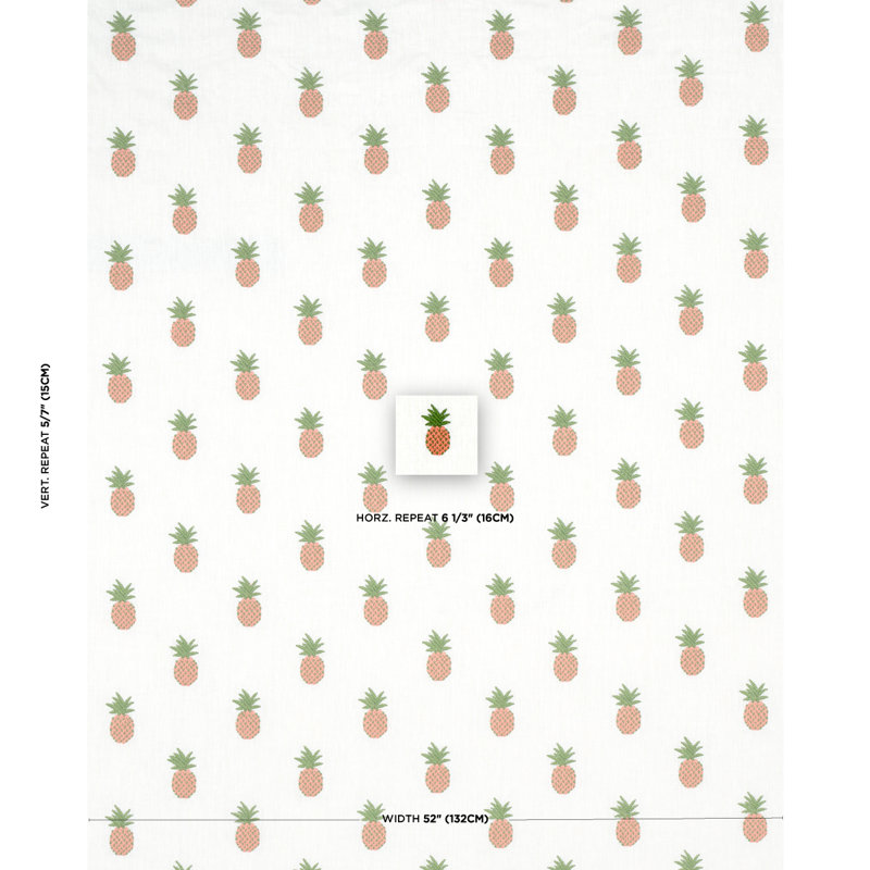 Tissu de broderie ananas, Abricot / ivoire