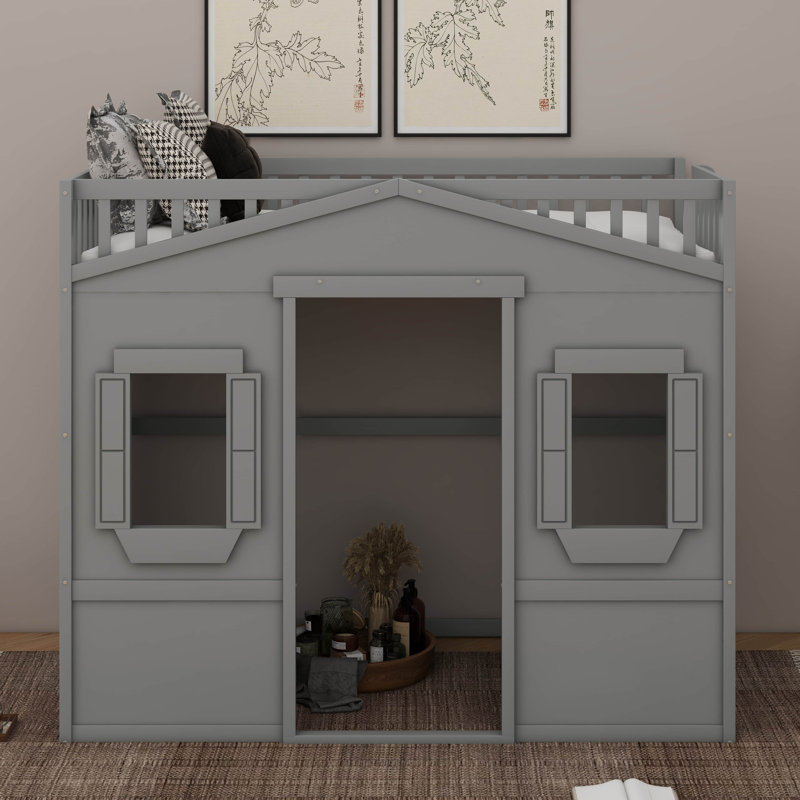 Lit mezzanine avec échelle House, Lit simple, Gris