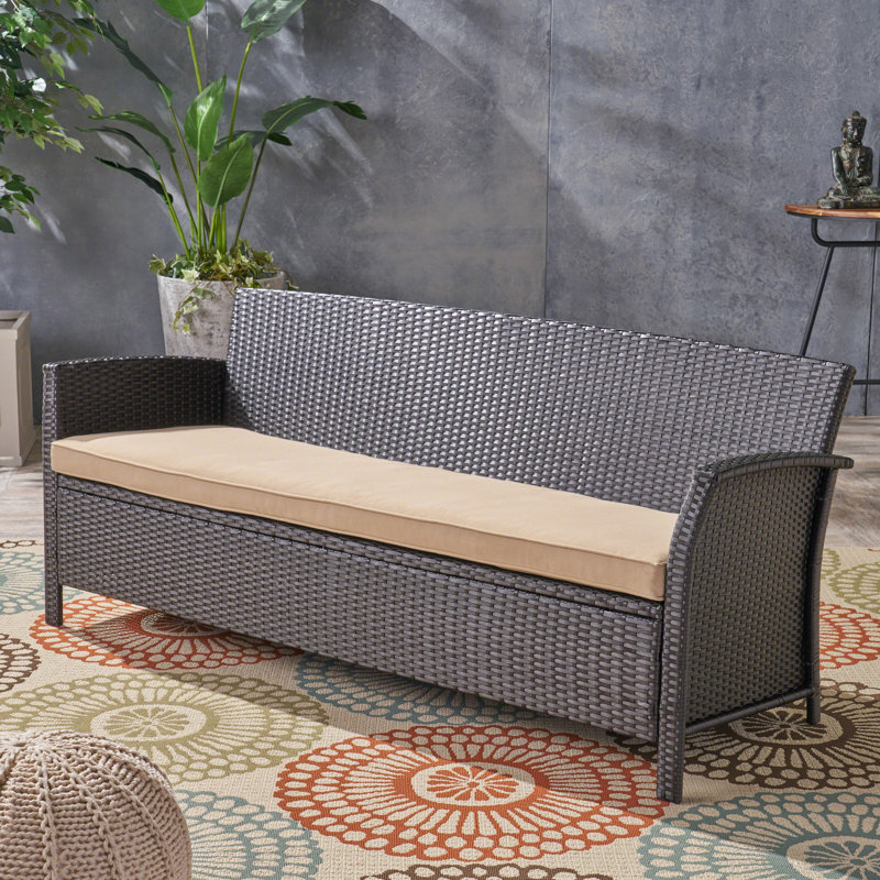 Neufer 73.25'' Wide Straight Wicker Patio Sofa with Cushions, Brown