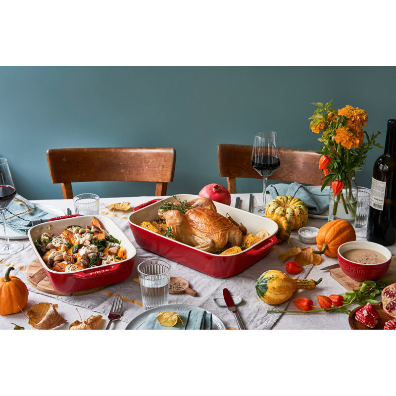Cherry Red Ceramic 3-Piece Rectangular Baking Dish Set