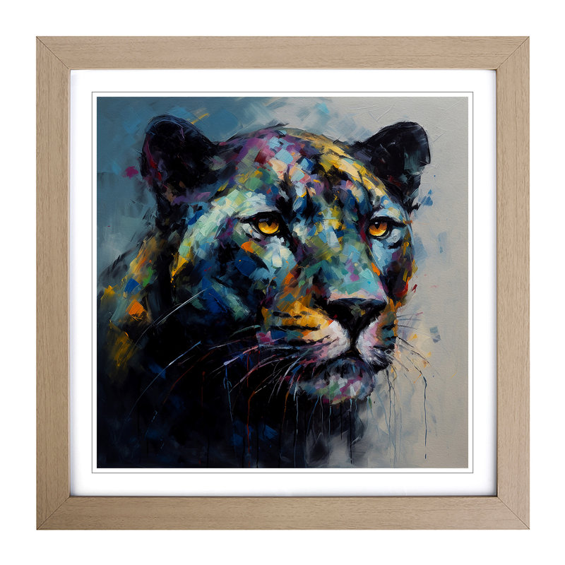 Panther Palette Knife No.1 - Single Picture Frame Print on Wood, Oak