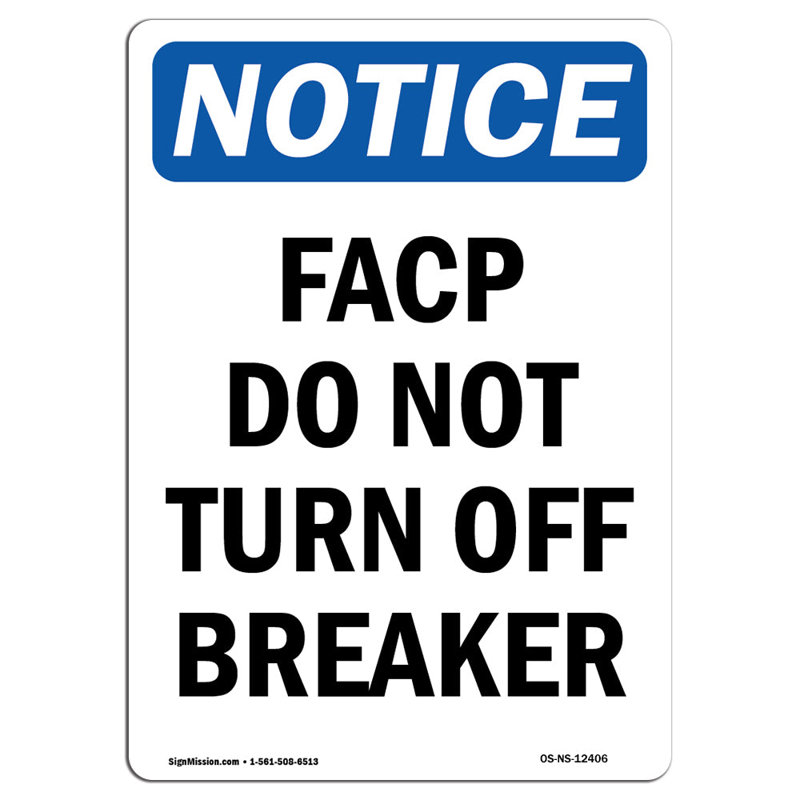 Facp Do Not Turn Off Breaker Sign