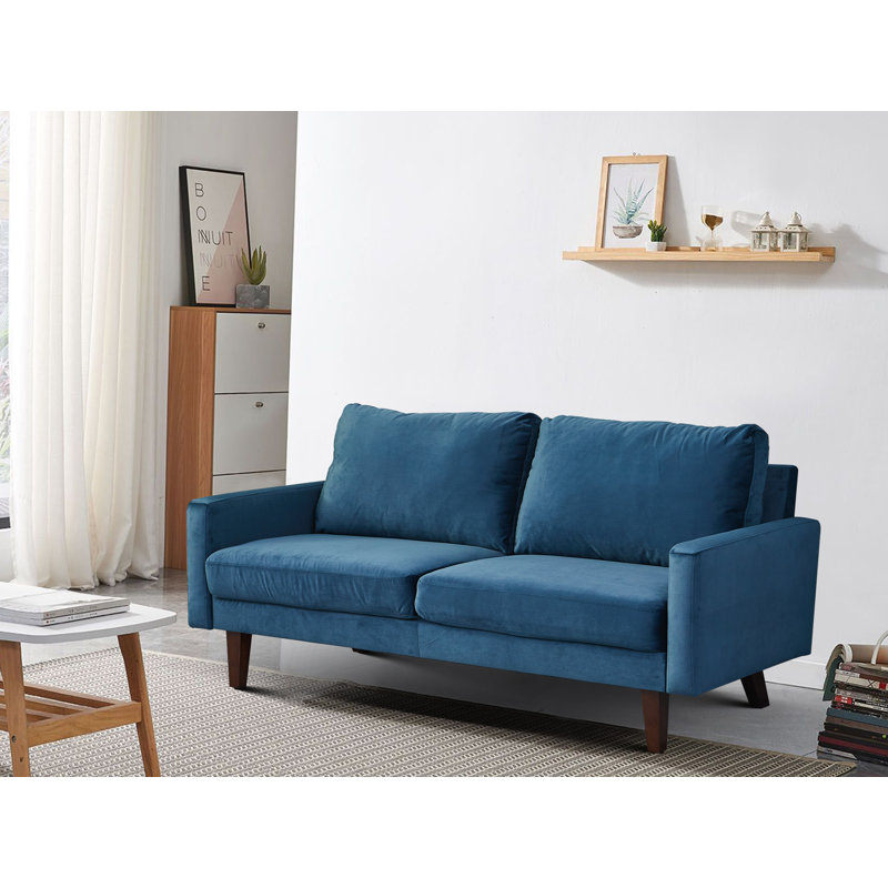 Square Arm Loveseat, 35" H x 71" W x 33" D, Prussian Blue Velvet