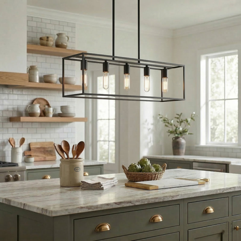 Luminaire suspendu linéaire à 5 lumières pour îlot de cuisine Seadrift, Noir mat