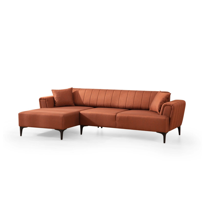 Élégant canapé-lit d'angle, rouge carrelé, 55,1 po x 106,3 po x 30,3 po | Tissu 100% polyester, bois de hêtre et structure en carton gris | Mécanisme de dossier tournant pour faciliter la conversion | Coussins en mousse souple, parfaits pour les salons