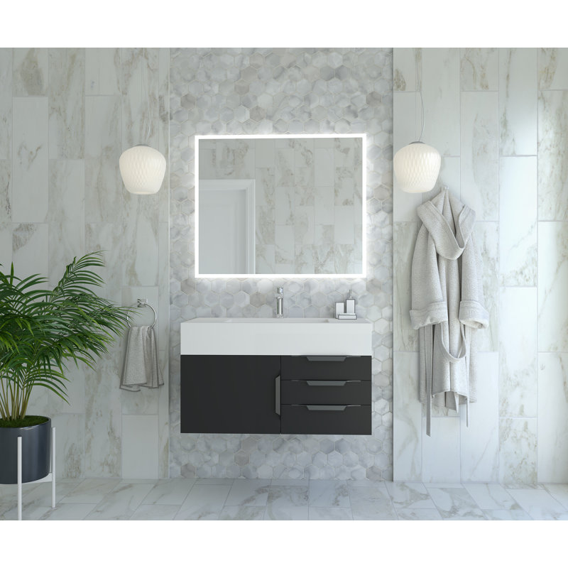 Nile 36" Wall-Mounted Single Bathroom Vanity Set, White, Black, Black