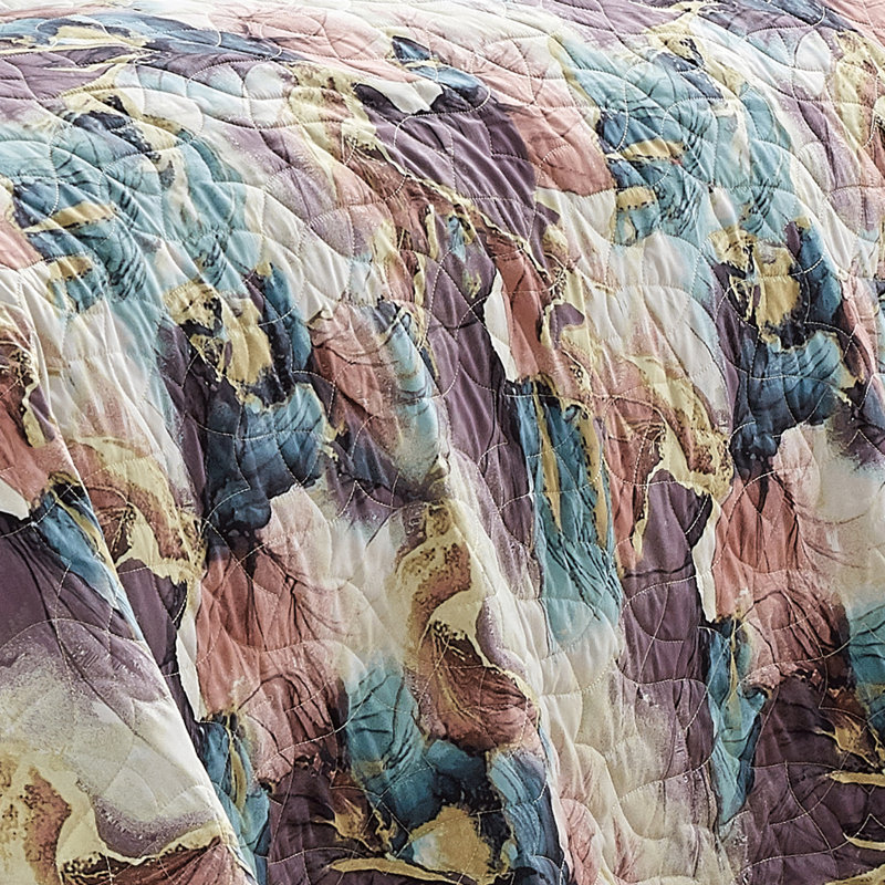 Floral Multicolor Reversible Queen Bedspread Set