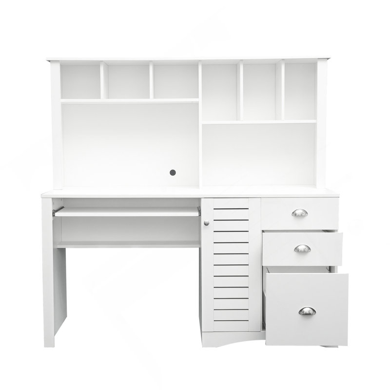 Bureau d'ordinateur à domicile avec huche, finition blanc antique