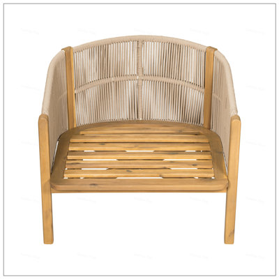 Outdoor Acacia Wood Club Chair With Rope Weave And Comfortable Cushions,  For Relaxing In The Sun