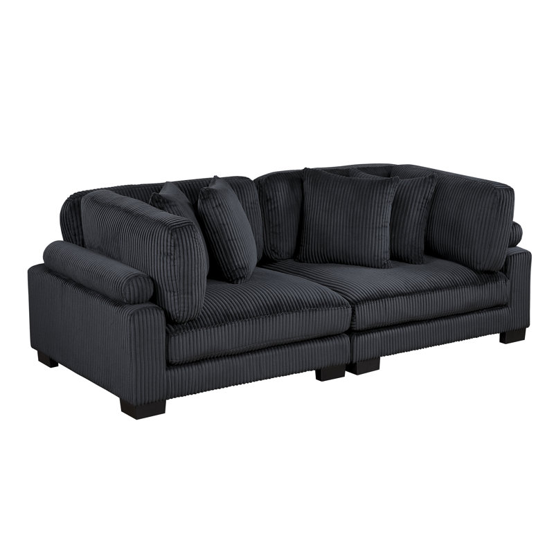 Canapé modulaire moderne 90 po en velours côtelé Brinsley, accoudoirs réglables et 4 coussins, Noir