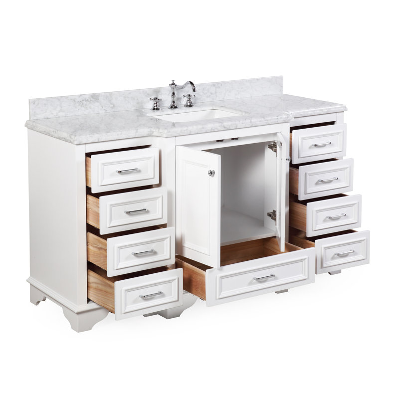 Loughlam 60'' Single Bathroom Vanity with Top, White, Carrara Marble