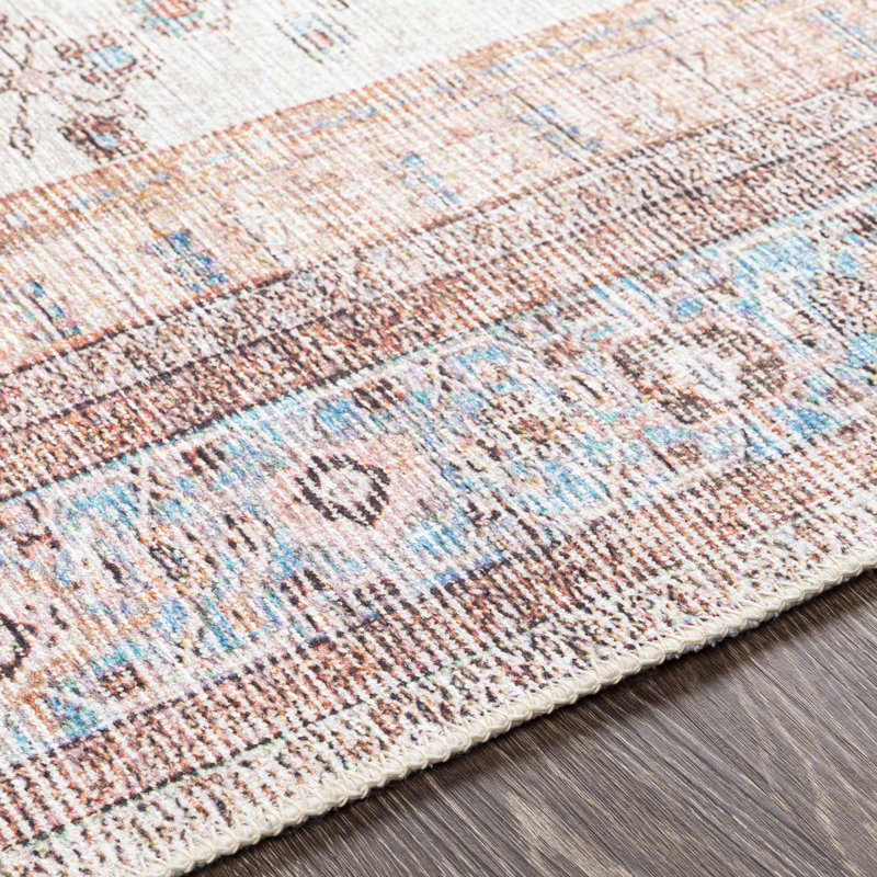 Caoimhe Machine Washable Oriental Blush/Light Gray Area Rug, Polyester, Rectangle 7'10" x 10'2"