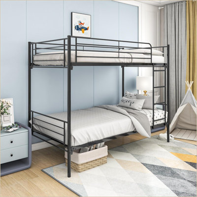 Cadre de lit superposé simple au-dessus d'un lit simple en métal avec échelle - silencieux, 36 po de hauteur pour le rangement sous le lit, idéal pour les chambres à coucher