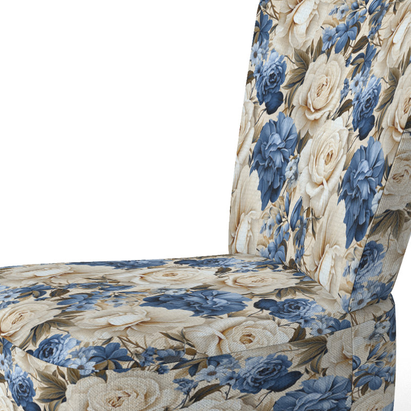 Chaise d'appoint rembourrée Cottage A, Roses cobalt de style Renaissance victorienne VI