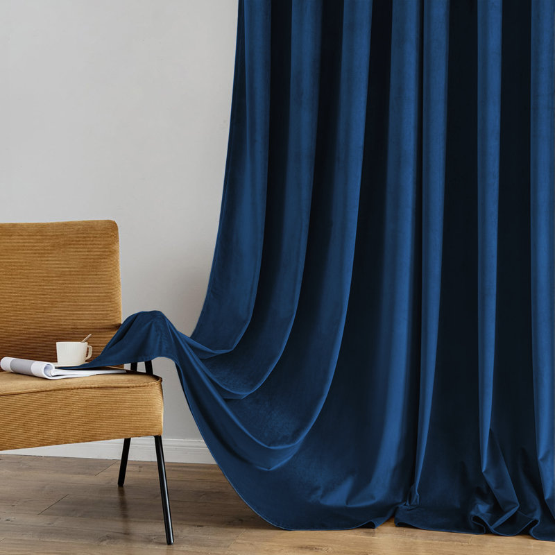 Heavy Velvet Blackout Curtains with Eyelet Rings – Thermal Insulated Drapes, 228cm Width x 228cm Drop, Navy