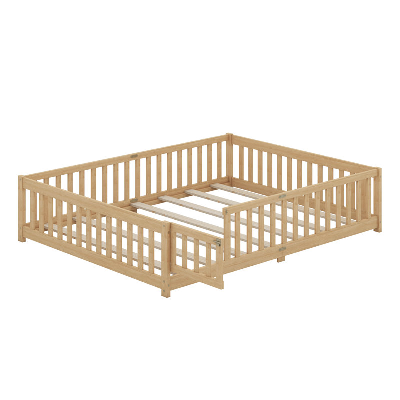 Queen Floor Bed With Safety Guardrails, Natural