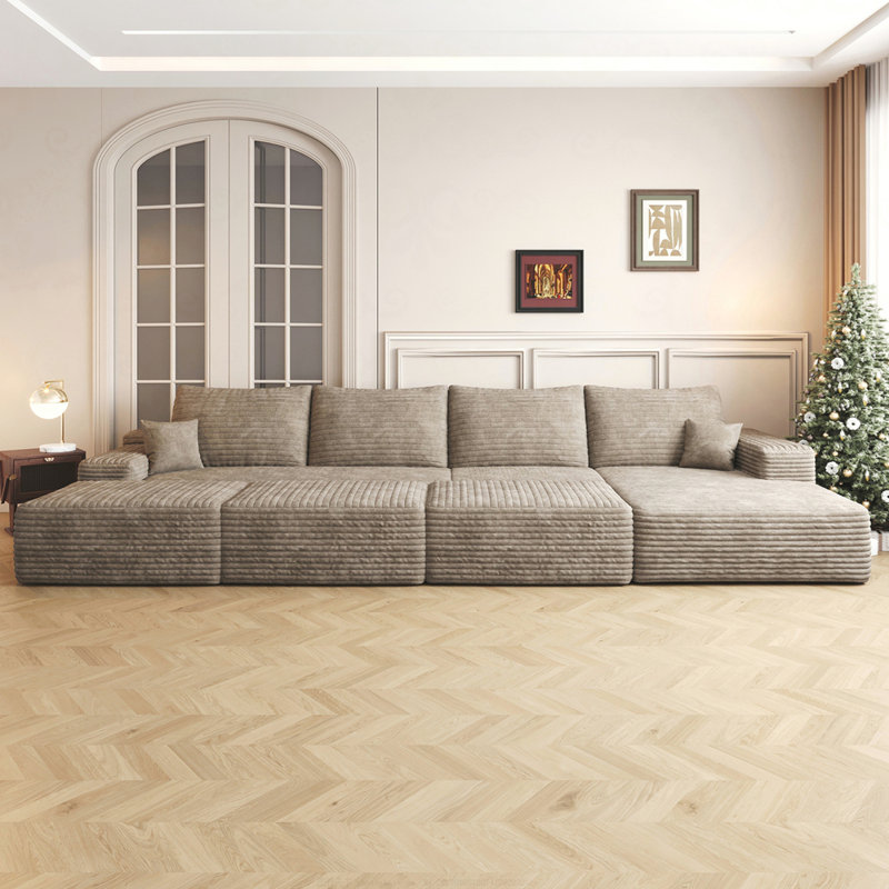 Canapé modulaire Boneless, Velours côtelé chameau, Orienté à droite