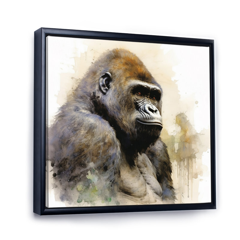 " Powerful Gorilla Primate I ", 16" H x 16" W x 1" D, Black Floater Framed
