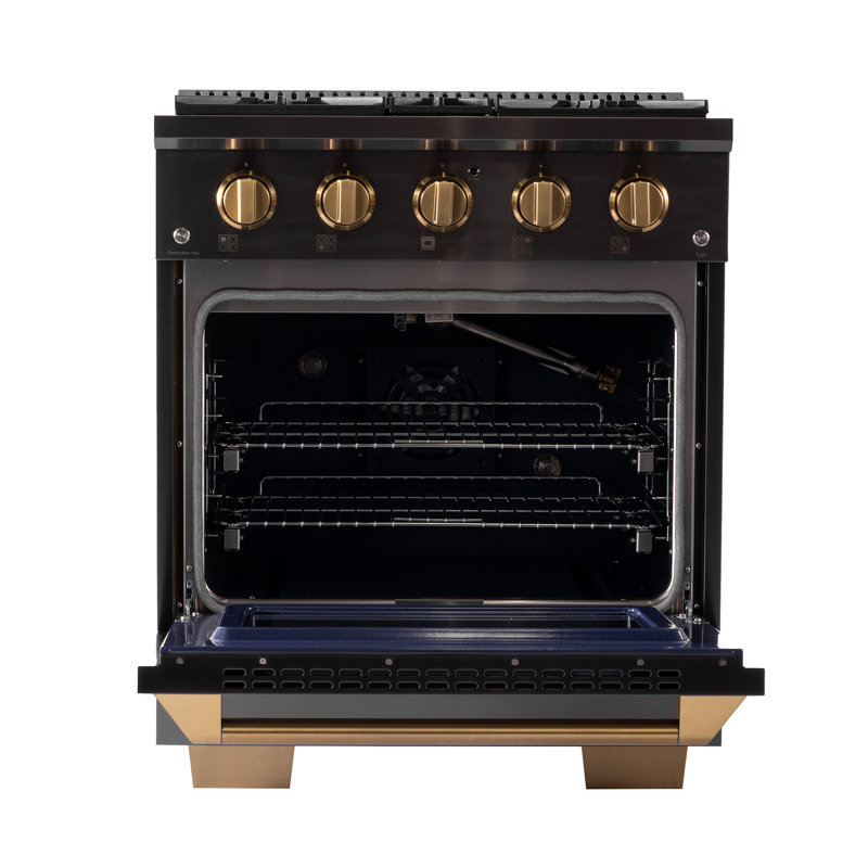 KUCHT 30 in. 4.2 cu. ft. 4-Burners Dual Fuel Range for Propane Gas in Gemstone + Wall Mount Range Hood